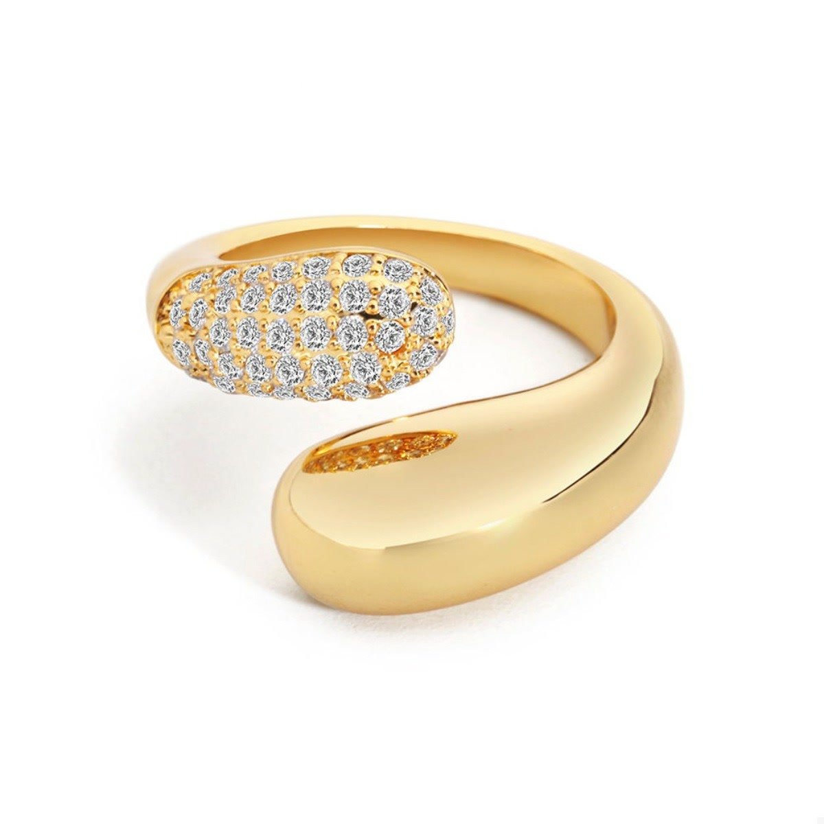 A gold wrap ring, one end set with clear stones